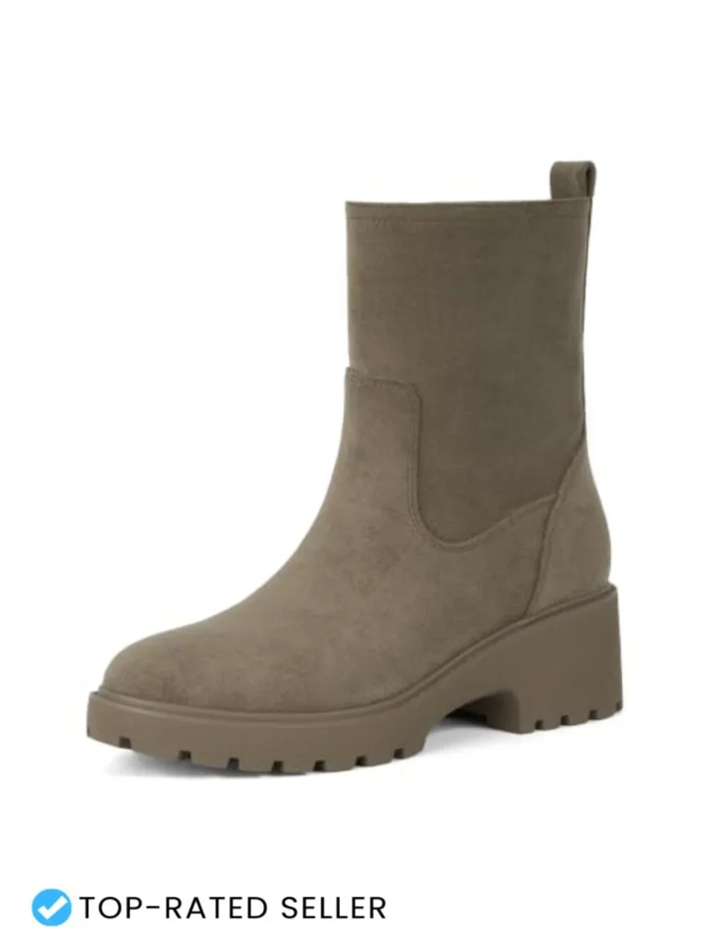 Faux Suede Chunky Heel Ankle Boots Women Round Toe Lug Sole Zip Block